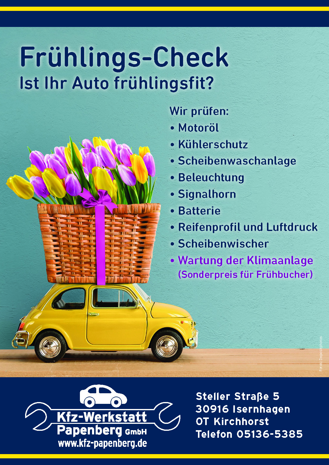 Anzeige Fiat500 mit Blumen-Frühling