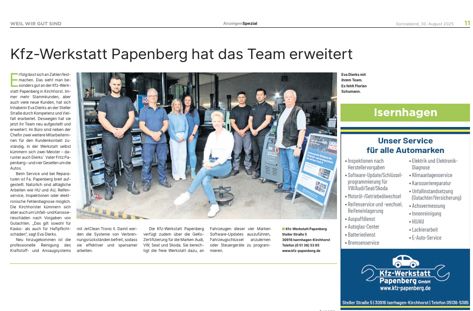 Kfz-Werkstatt Papenberg GmbH im Rampenlicht Kfz-Werkstatt Papenberg GmbH im Rampenlicht